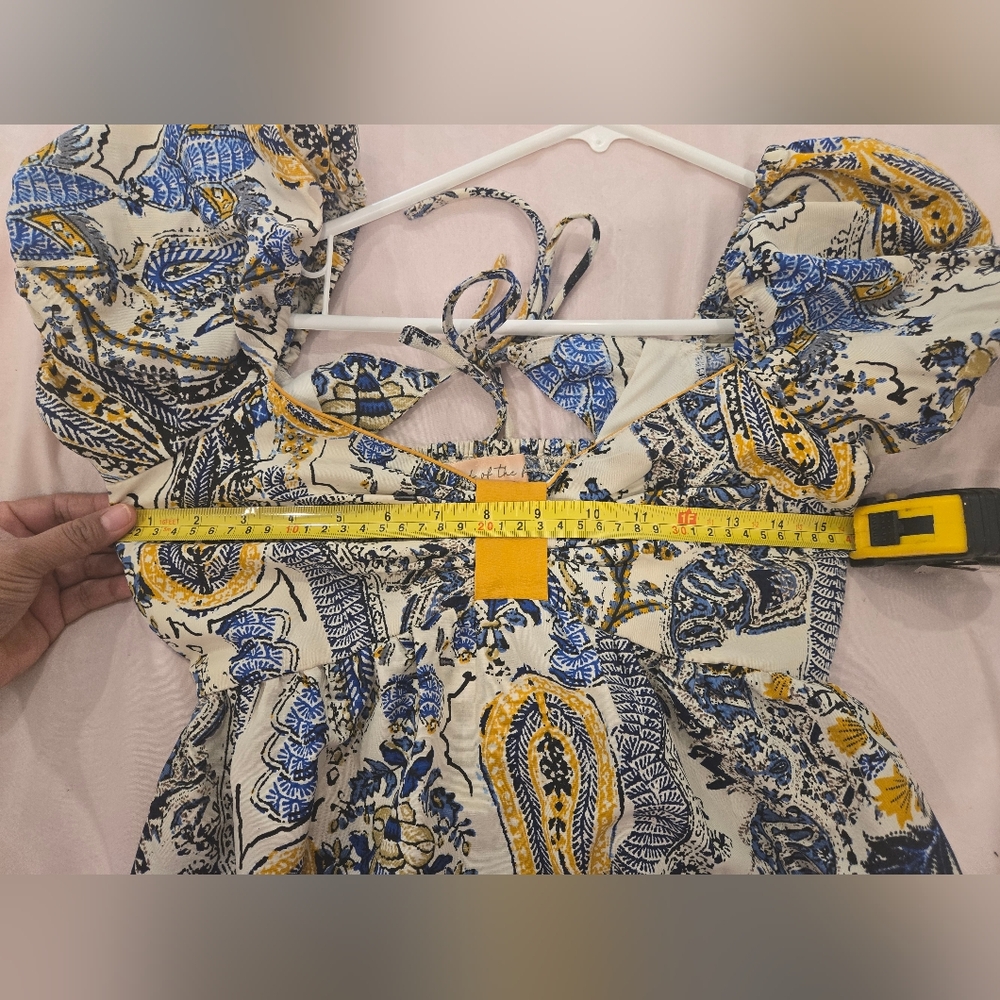 Elegant Paisley Long‎ Sleeve Dress - Blue and Yellow - Picture 5 of 5